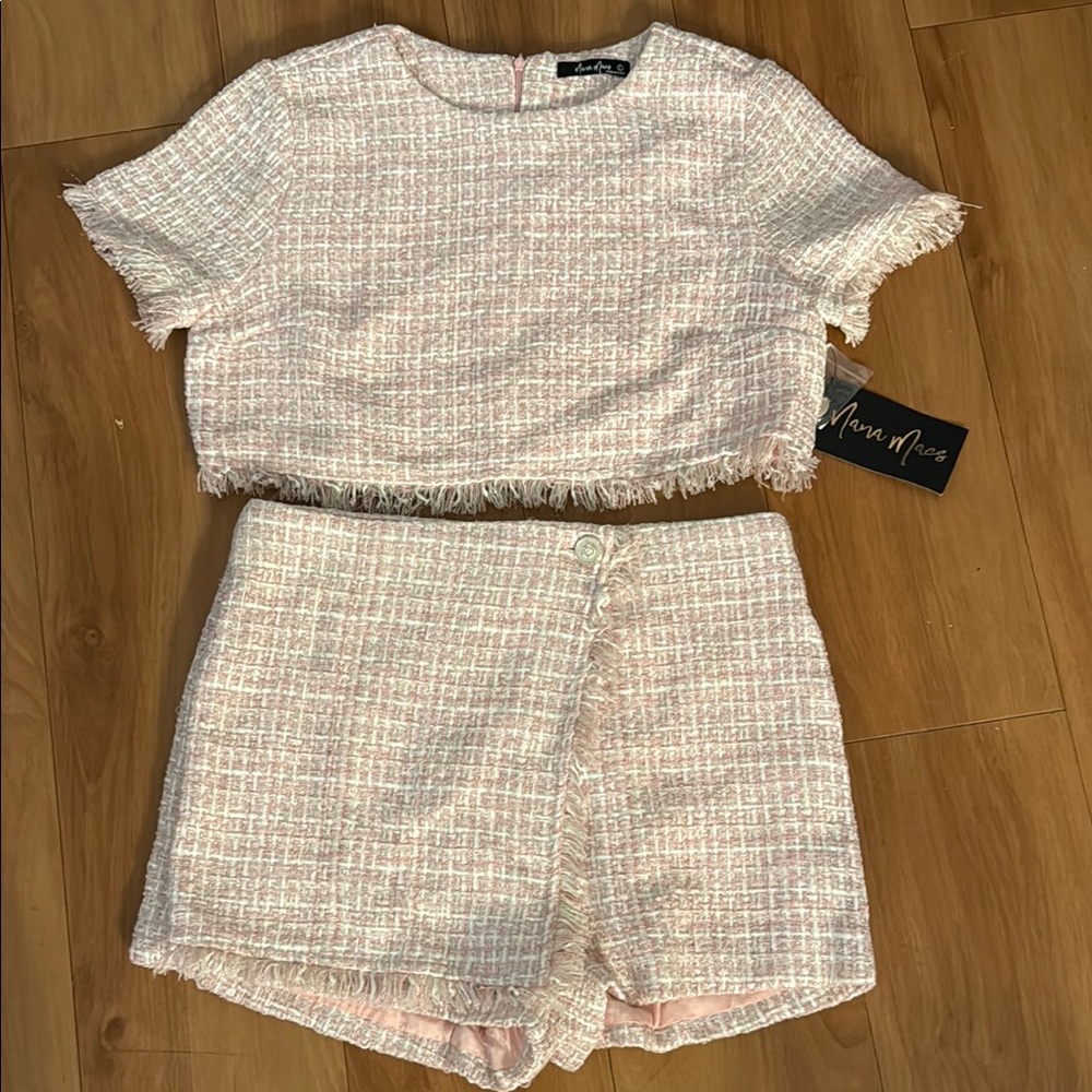 NanaMacs Pink and White Tweed Set